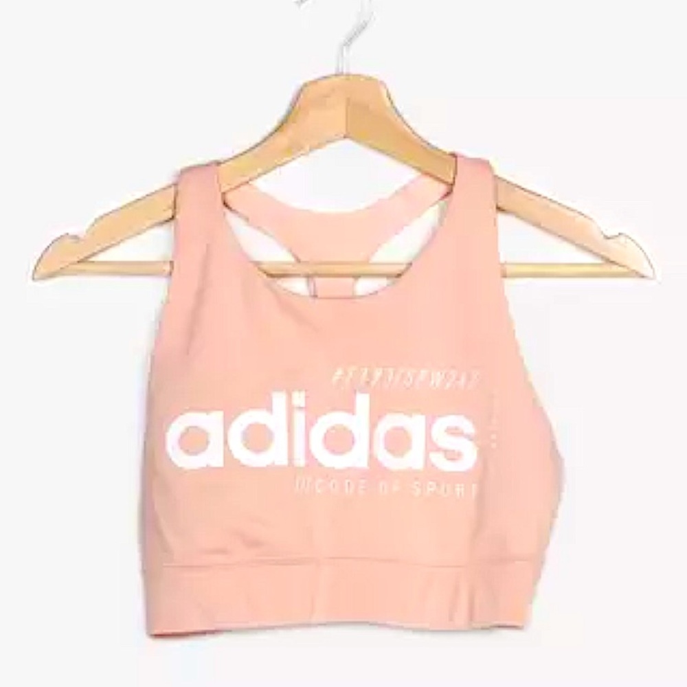 Adidas Brilliant Basic Sports Bra Pastel Pink Racerback Code of Sport High Neck